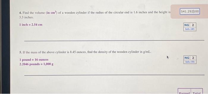 Solved 4. Find the volume (in cm³) of a wooden cylinder if | Chegg.com