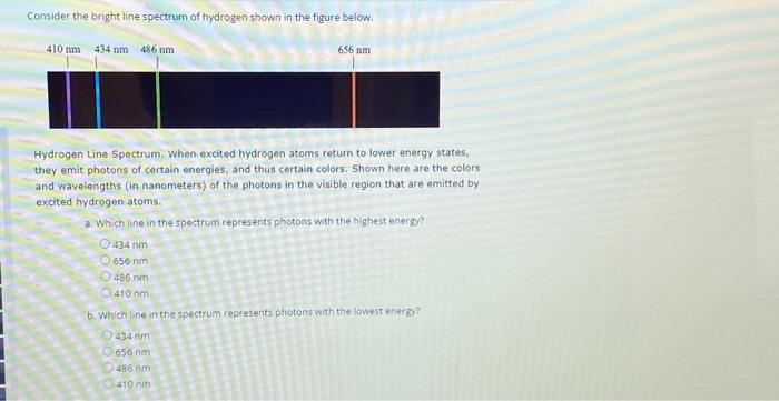 Solved Consider the bright line spectrum of hydrogen shown | Chegg.com