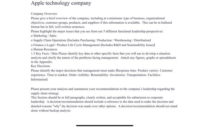 Solved Company Overview Please give a brief overview of the | Chegg.com