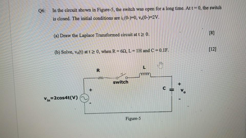 Solved Q6: In the circuit shown in Figure-5, the switch was | Chegg.com