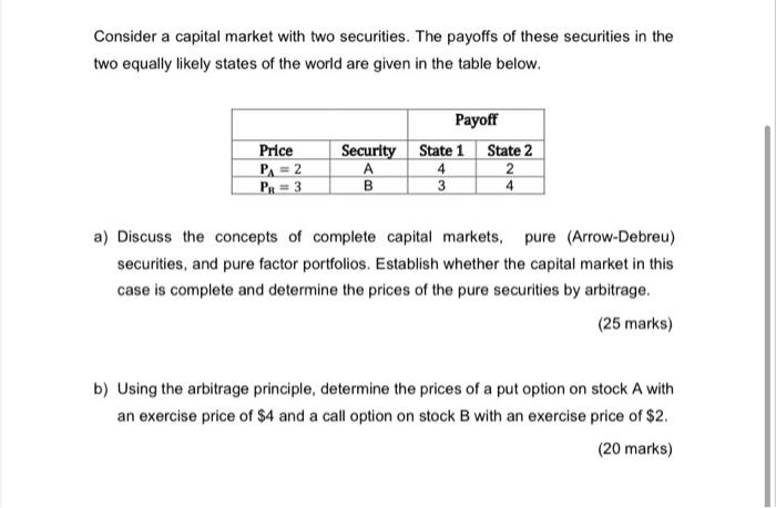 Consider A Capital Market With Two Securities. The | Chegg.com