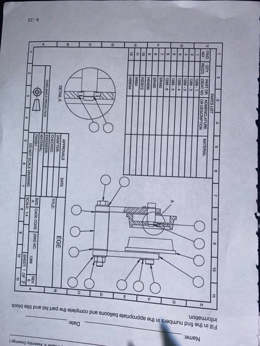 per .Assembly Drawings Name: Date: Fill in the find | Chegg.com