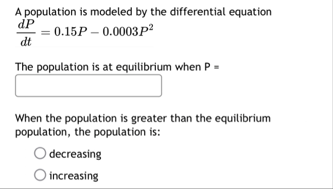 Solved A population is modeled by the differential | Chegg.com