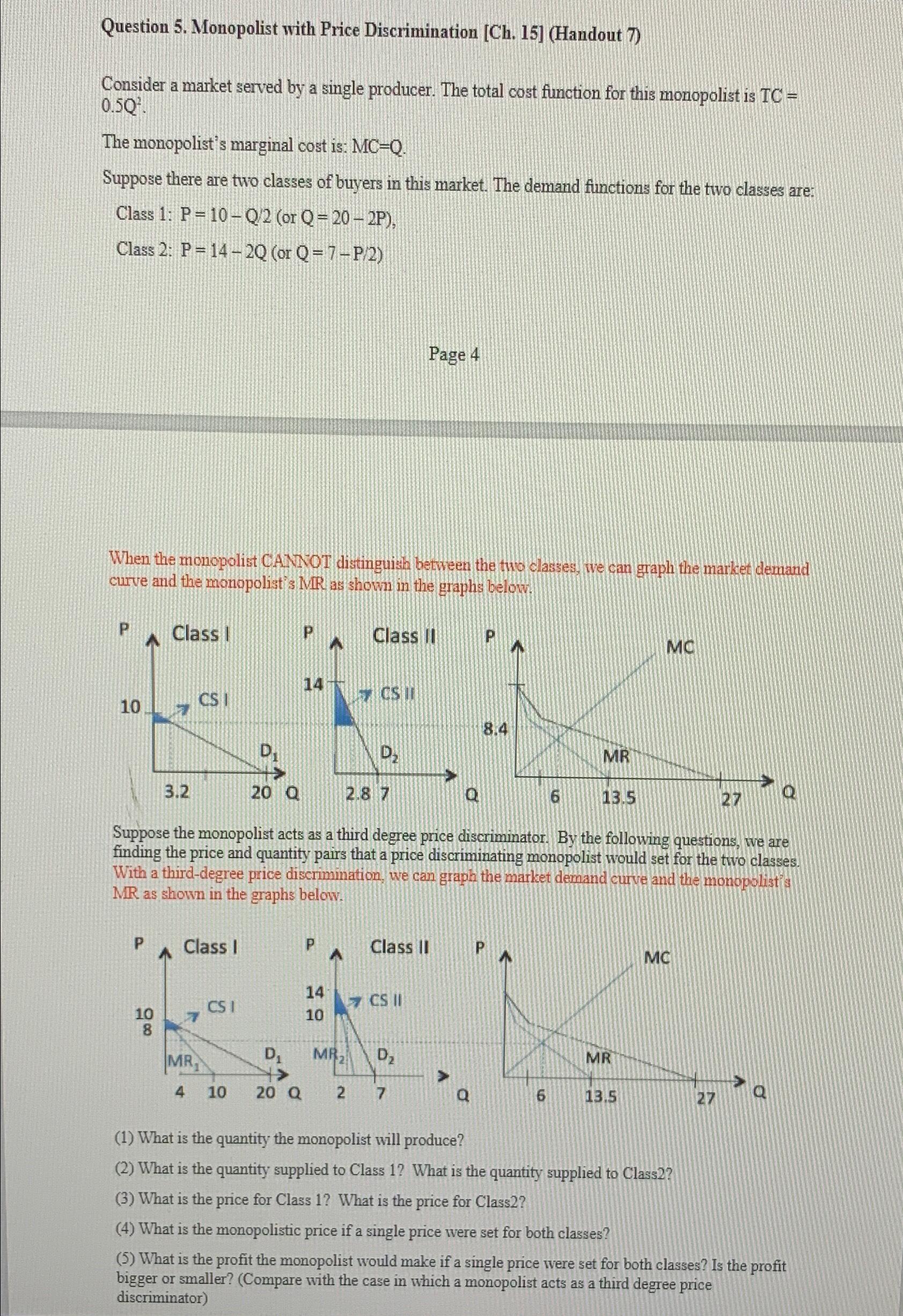 Solved Question 5. ﻿Monopolist With Price Discrimination | Chegg.com