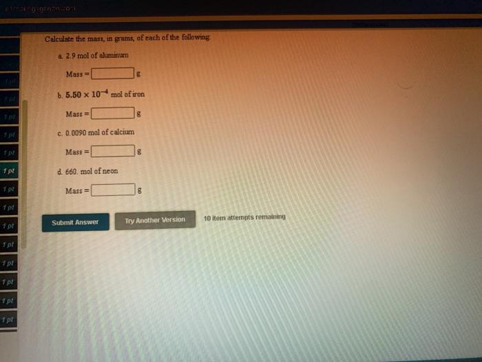 Solved IN Calculate the molar mats of each of the following