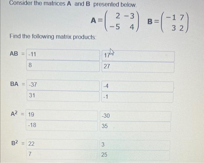 Solved Consider The Matrices A And B Presented Below. | Chegg.com