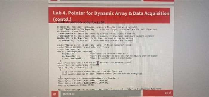 Solved Lab 4. Pointer for Dynamic Array & Data Acquisition | Chegg.com