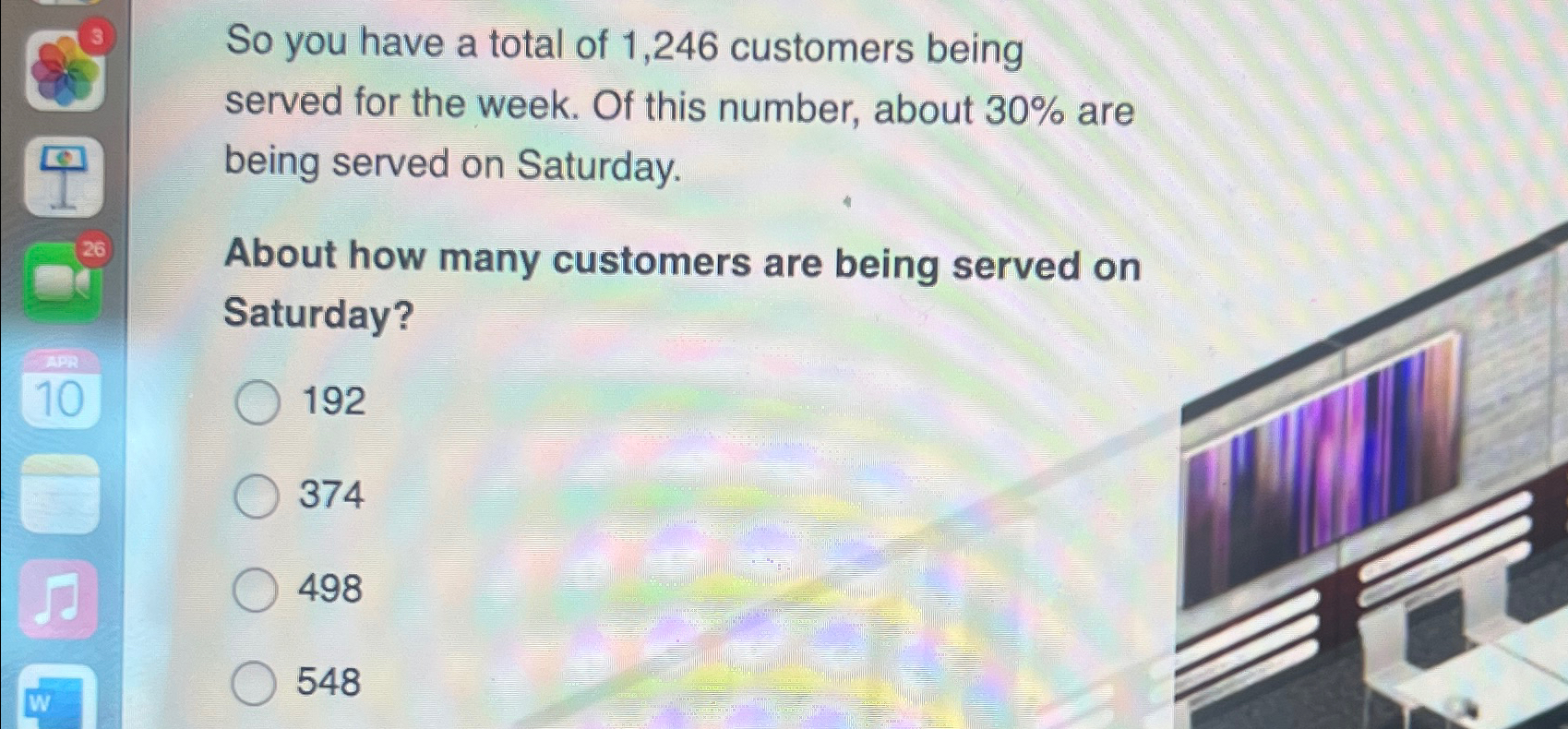 Solved So you have a total of 1,246 ﻿customers being served | Chegg.com