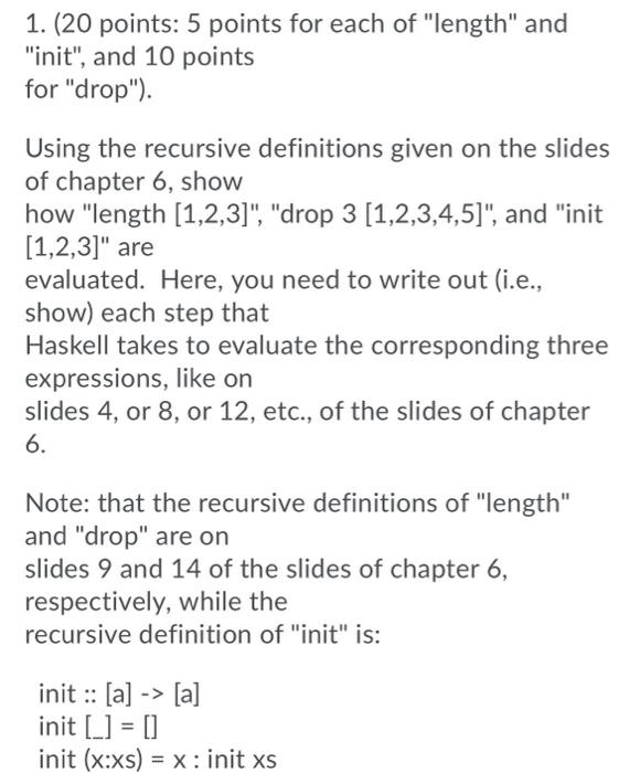 1. (20 points: 5 points for each of "length" and | Chegg.com