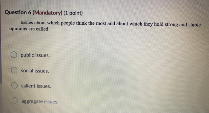Solved Question 1 (Mandatory) (1 point) Saved The | Chegg.com