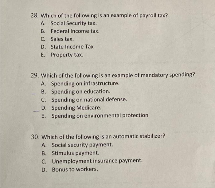 Solved 28. Which Of The Following Is An Example Of Payroll | Chegg.com