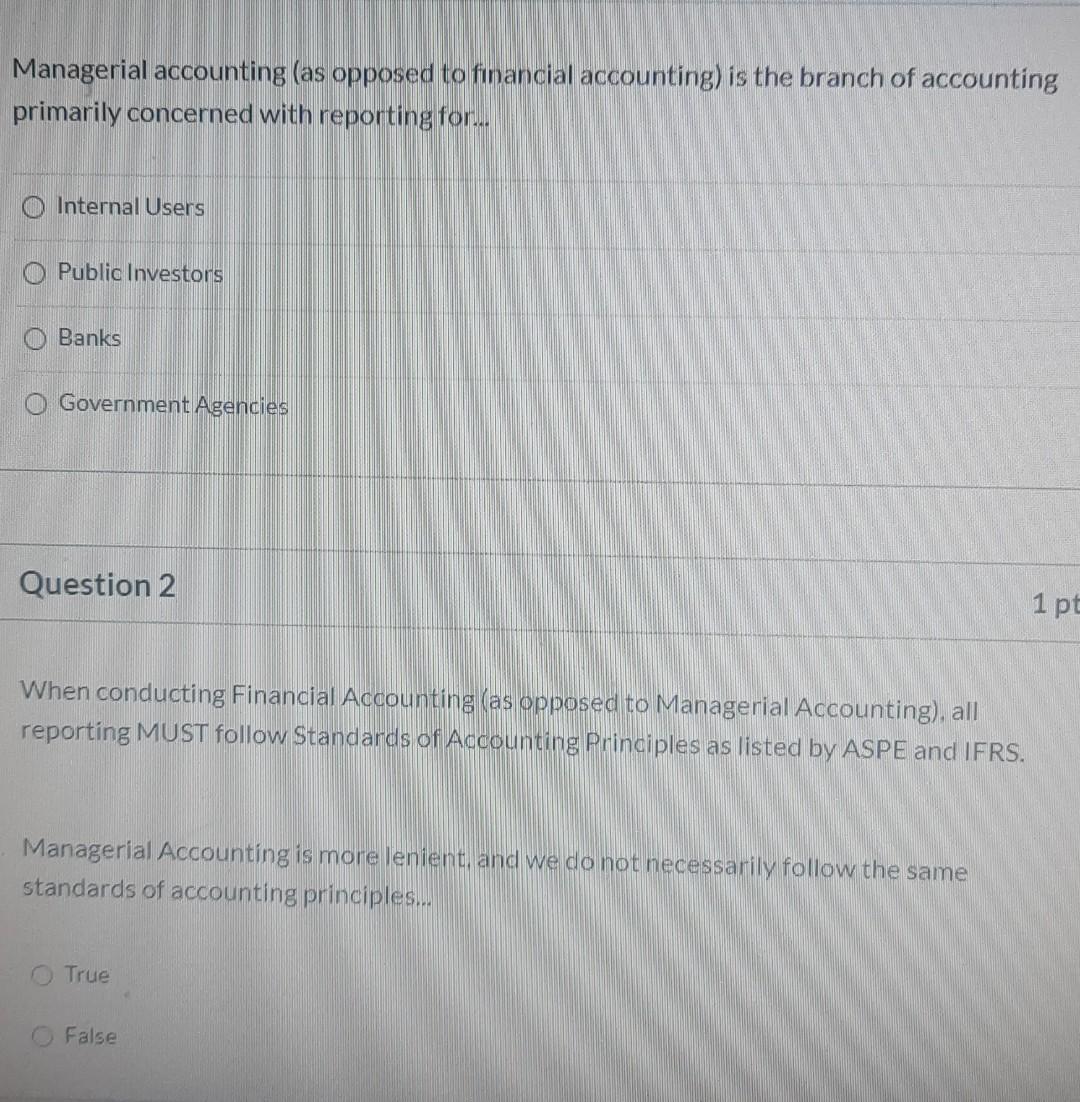Solved Managerial accounting (as opposed to financial | Chegg.com