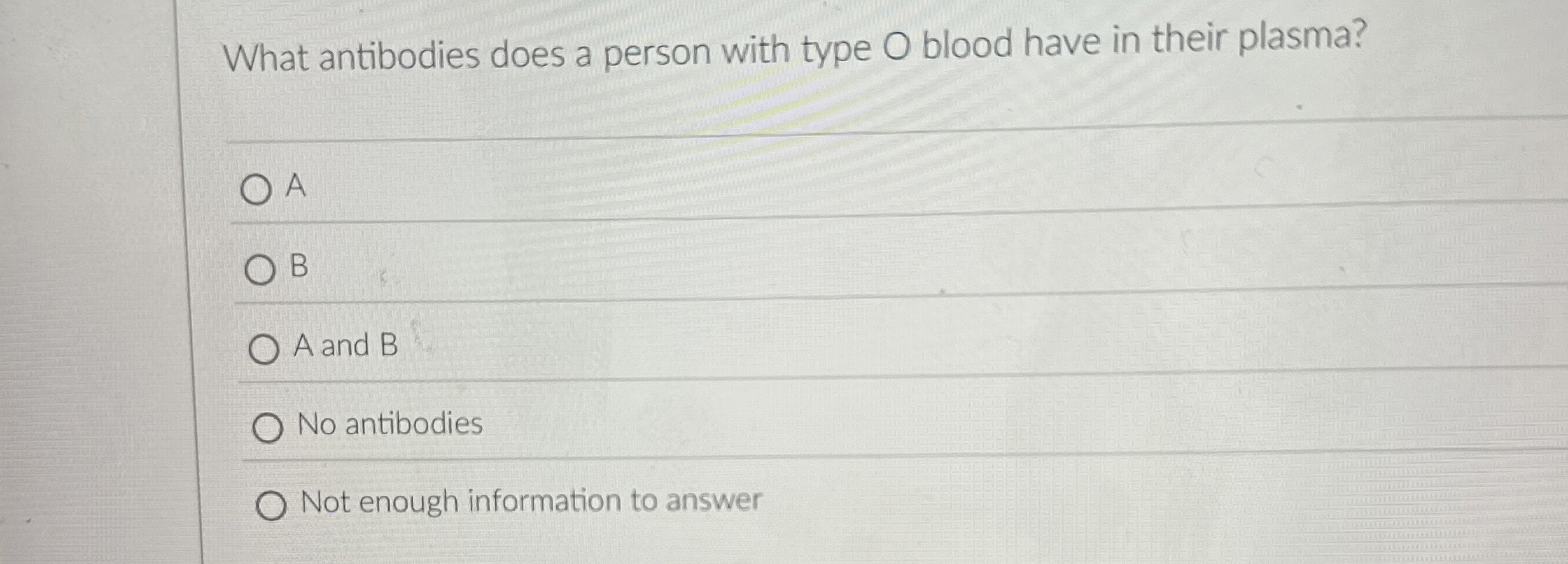 Solved What antibodies does a person with type O blood have | Chegg.com