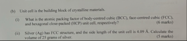 Solved (b) Unit cell is the building block of crystalline | Chegg.com