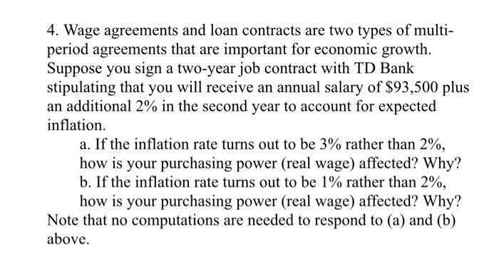 Solved 4. Wage agreements and loan contracts are two types | Chegg.com