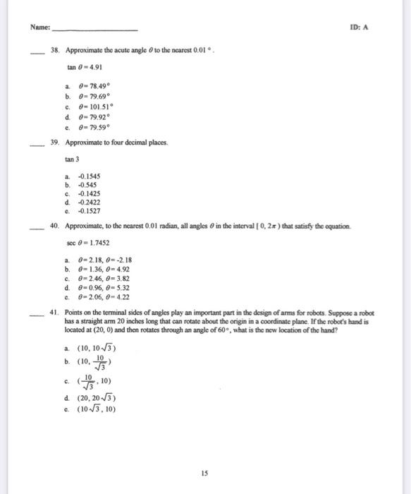 Solved 38. Approximate the acute angle θ to the nearest | Chegg.com