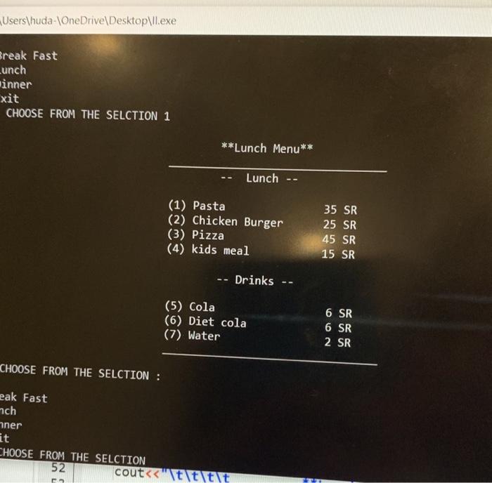 Solved make an array for the dish choosing by c++ as code | Chegg.com