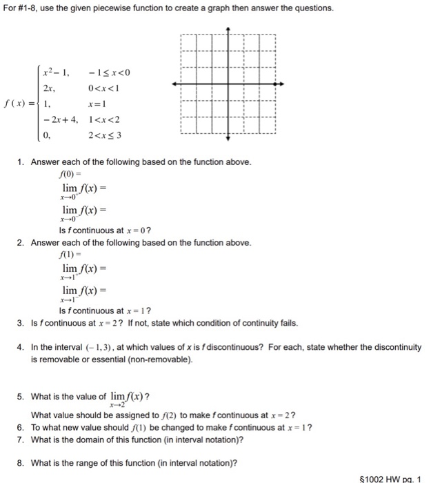Create Piecewise Function Problems Solved For #1-8, use the given piecewise function to create | Chegg.com