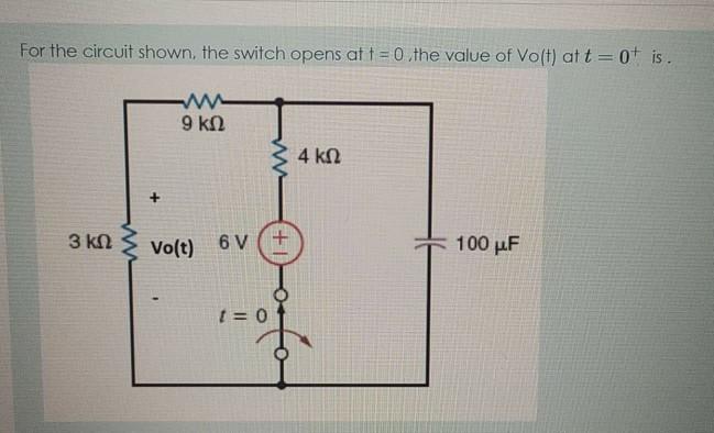 Solved For the circuit shown, the switch opens at t=0 the | Chegg.com