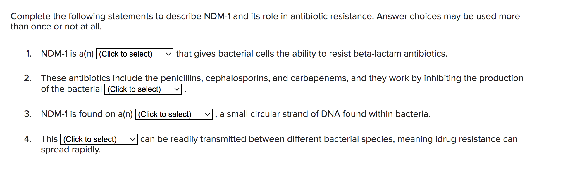 Solved Complete the following statements to describe NDM-1 | Chegg.com
