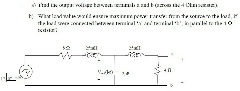 Solved a) Find the output voltage between terminals a and b | Chegg.com
