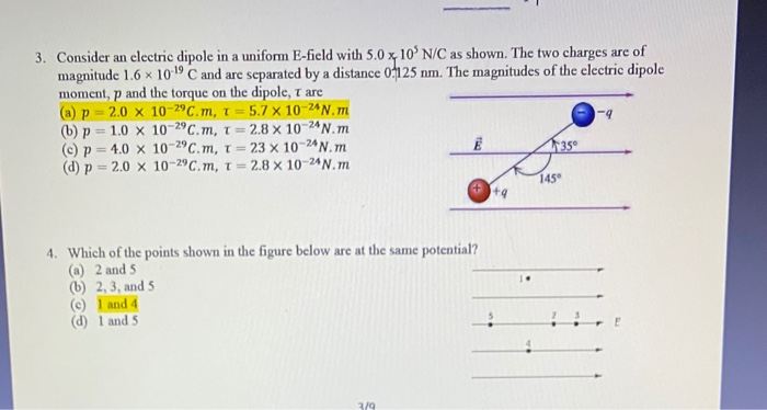 Solved 3. Consider an electric dipole in a uniform E-field | Chegg.com