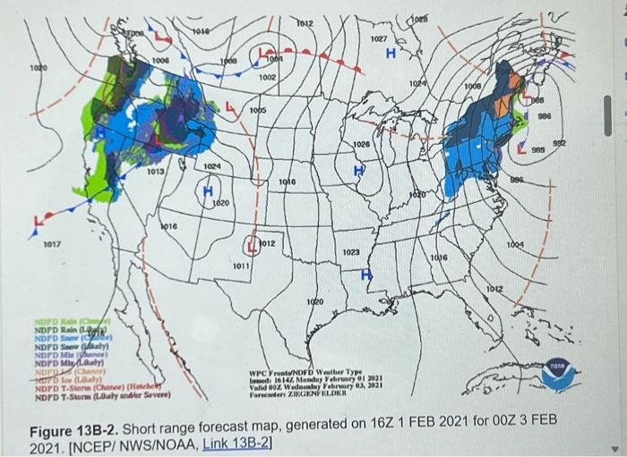 Solved Figure 13B-1 is a surface weather map for 00Z 1 | Chegg.com