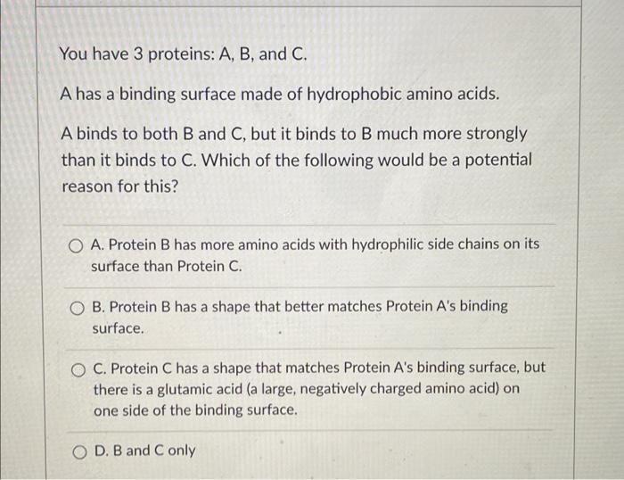 Solved You Have 3 Proteins: A, B, And C. A Has A Binding | Chegg.com