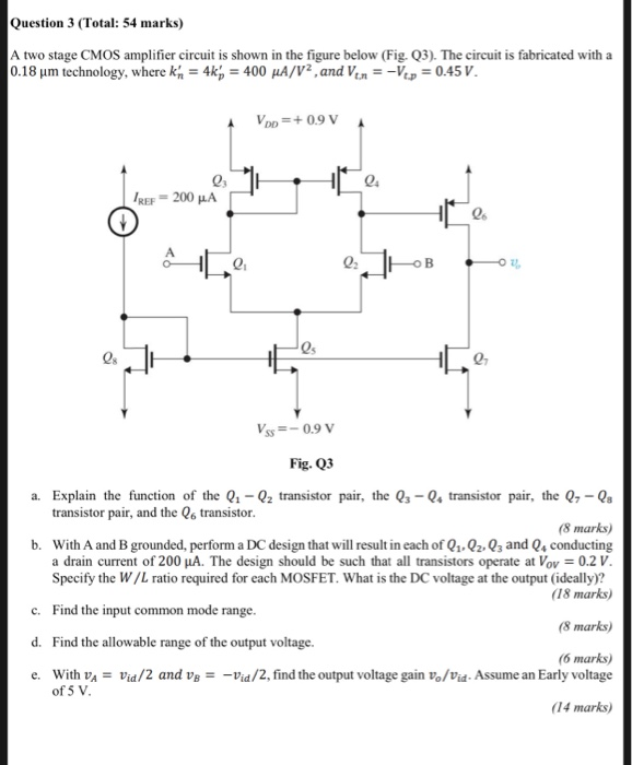 Solved Question 3 (Total: 54 marks) A two stage CMOS | Chegg.com