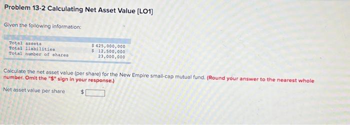 Solved Problem 13-2 Calculating Net Asset Value [LO1] Given | Chegg.com
