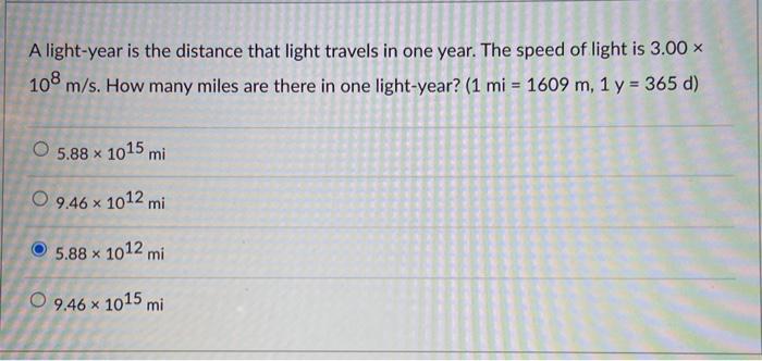 beslutte Spis aftensmad Fejl Solved A light-year is the distance that light travels in | Chegg.com