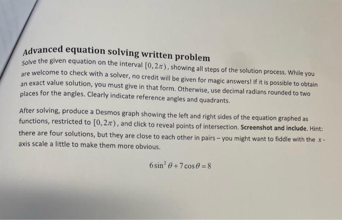 Advanced equation solving written problem solve the | Chegg.com