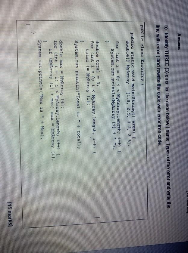 Solved Answer: b) Identify THREE (3) error for the code | Chegg.com