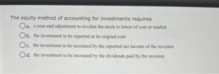 Solved The Equity Method Of Accounting For Investments | Chegg.com