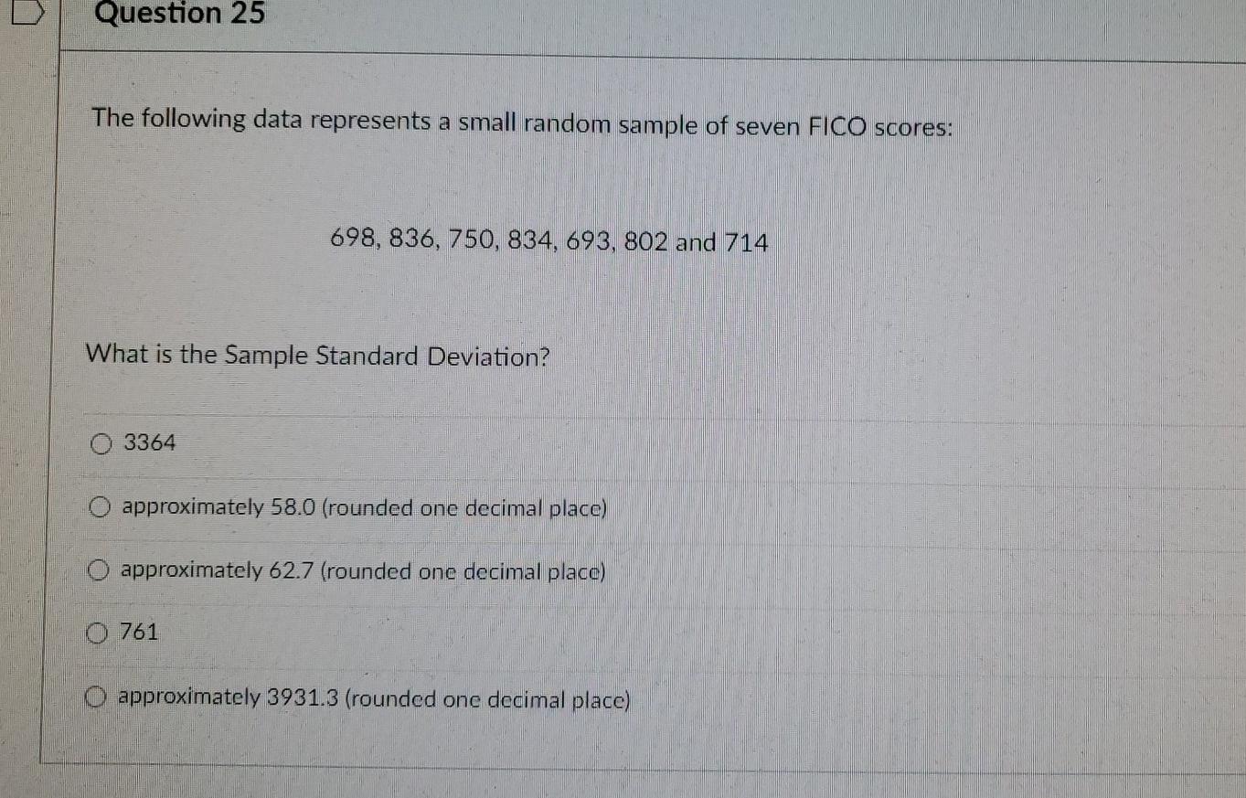 Solved Question 25 The following data represents a small | Chegg.com