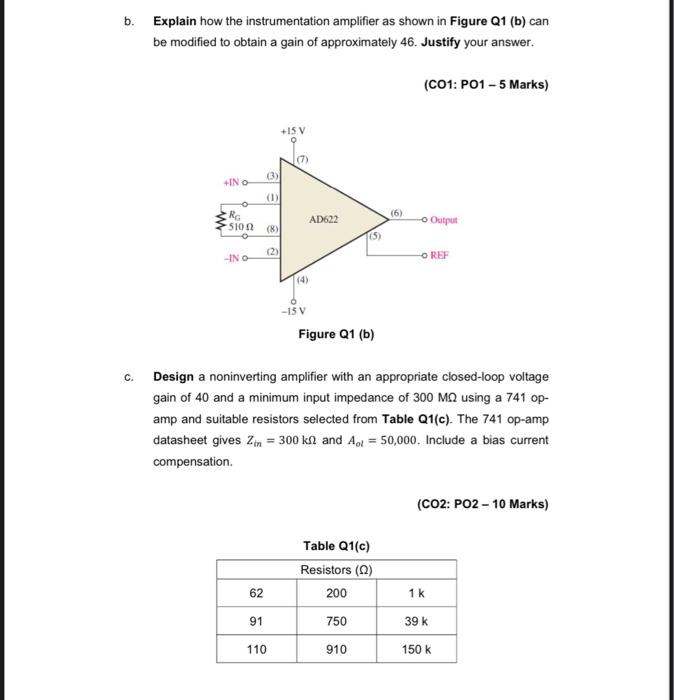 Solved b. Explain how the instrumentation amplifier as shown