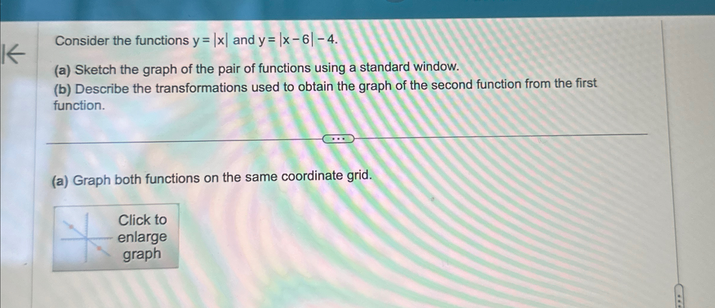 Solved Consider the functions y=|x| ﻿and y=|x-6|-4.(a) | Chegg.com