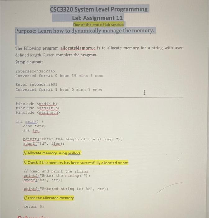 Solved CSC3320 System Level Programming Lab Assignment 11 | Chegg.com