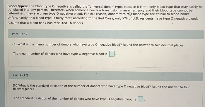 Solved Blood Types The Blood Type O Negative Is Called The Chegg