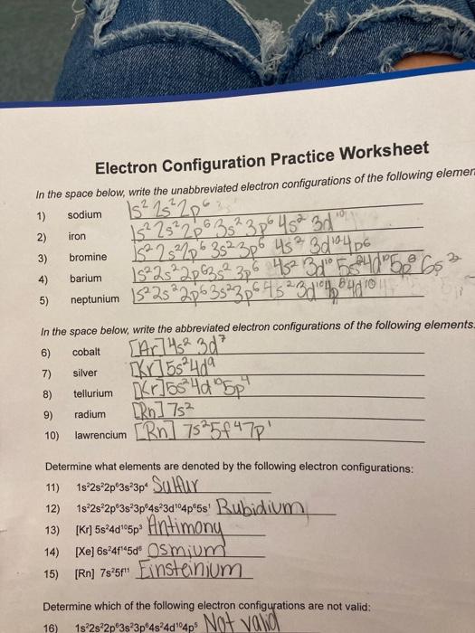 Solved Electron Configuration Practice Worksheet In the