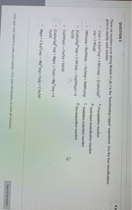 Solved QUESTIONS 6P These slx reactions occur during Module | Chegg.com