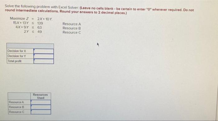 Solved Solve the following problem with Excel Solver (Leave | Chegg.com