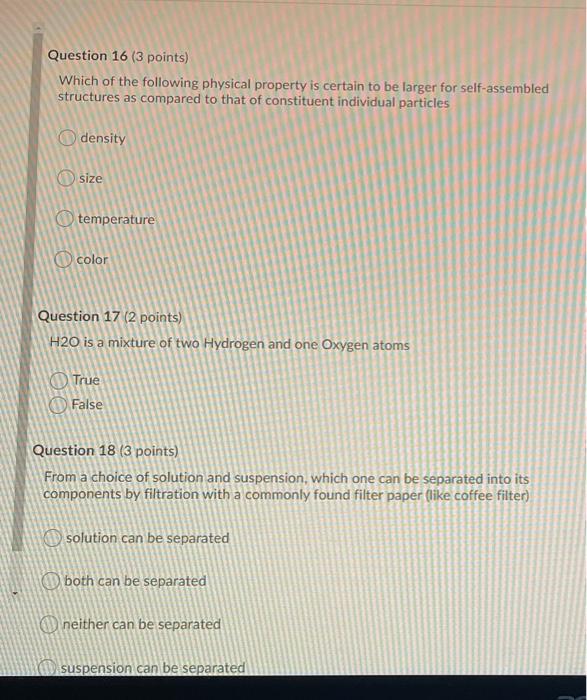 Solved Question 16 (3 points) Which of the following | Chegg.com