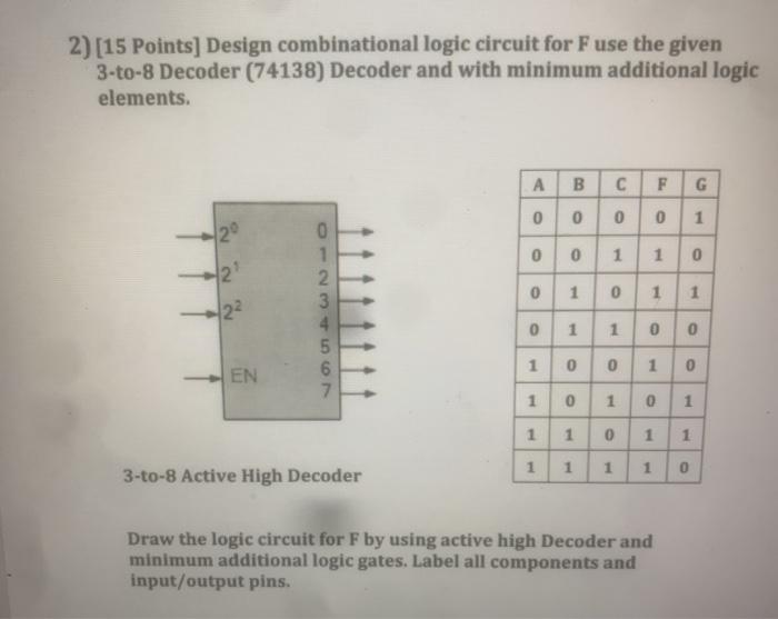 Solved 2) [15 Points] Design combinational logic circuit for | Chegg.com