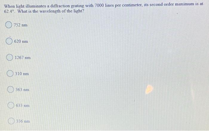 Solved When light illuminates a diffraction grating with | Chegg.com