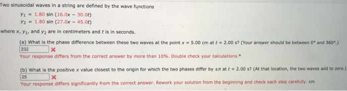 Solved Two sinusoidal waves in a string are defined by the | Chegg.com