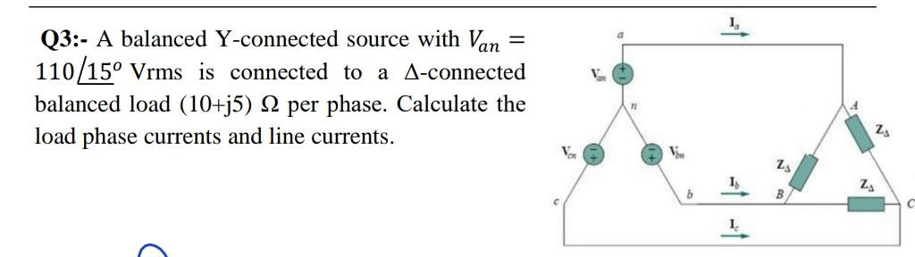 Solved = Q3:- A balanced Y-connected source with Van 110/15° | Chegg.com