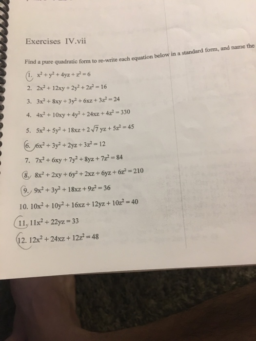 Solved Exercises Iv Vii A Pure Quadratic Form To Re Write Chegg Com