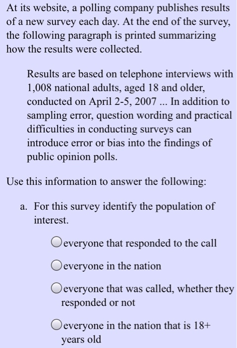 Solved At its website, a polling company publishes results | Chegg.com