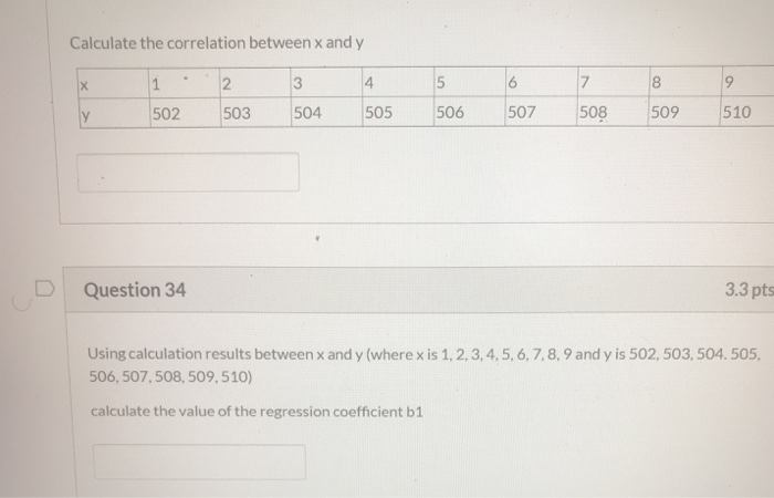 Solved Calculate the correlation between x and y * y 1 502 2 | Chegg.com